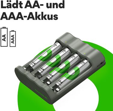 Зарядний пристрій GP ReCyko USB AA AAA, включаючи 4 акумуляторні батарейки AAA 850 мАг, NiMH 1.2V, зарядний пристрій з акумуляторними батарейками AAA