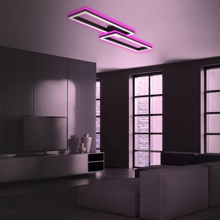 Стельовий світильник Briloner RGB з підсвіткою, LED-лампа з регулюванням яскравості та температури світла, RGB-рамка, пульт ДК, чорний, прямокутний, 2 лампи