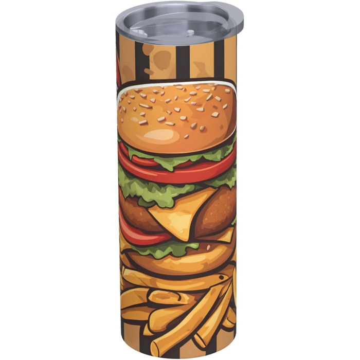 Кухоль з прямою трубочкою, мультяшний дизайн, великі бургери, принт, дорожній кухоль, підходить для кемпінгу, офісу та дому, 590 мл