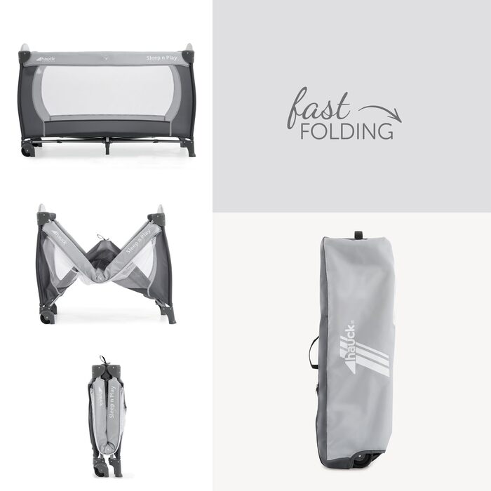 Дорожнє ліжечко Hauck Sleep N Play Go Plus з сумкою для перенесення, колесами, ігровою зоною, компактне та складне, дитяче дорожнє ліжечко для малюків від народження до 15 кг (Stone) Stone Sleep N Play Go Plus