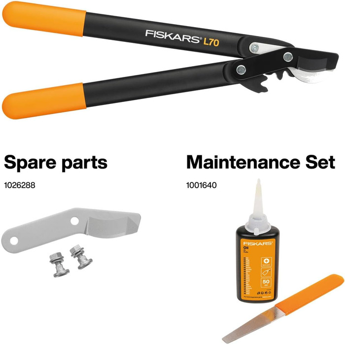 Обрізувачі Fiskars PowerGear II з двоступеневою шестернею для свіжої деревини, антипригарне покриття, загартована прецизійна сталь, довжина 46 см, чорний/помаранчевий, L70, 1002104 L70 (гілка Ø 3,8 см)