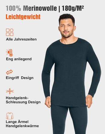 Чоловічий комплект білизни зі 100 мериносової вовни, м&39яка зимова термобілизна, тепла лижна білизна з мериносової вовни, сорочка з довгими рукавами та штани (розміри M-XXL) L 180 г/м Чорний