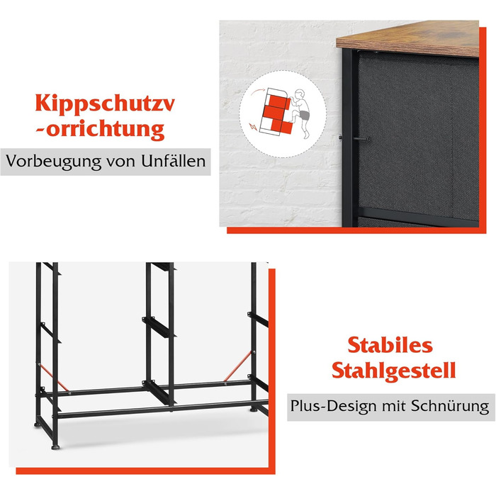Комод WLIVE з 6 тканинними шухлядами, комод для спальні, комод для вітальні, з міцним сталевим каркасом, дерев&39яна стільниця, вінтажний коричнево-чорний