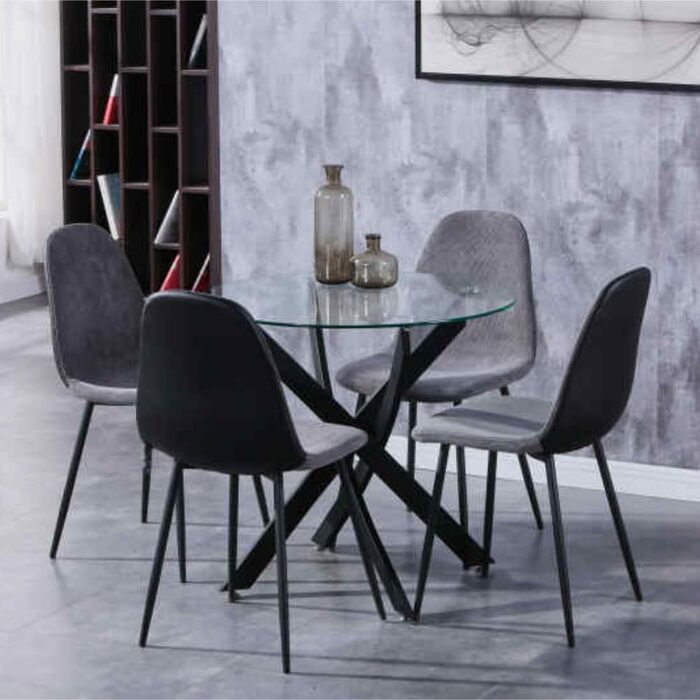 Обідній стіл GOLDFAN Скляний стіл для вітальні Маленький круглий скляний стіл Кухонний стіл Сучасний стіл з чорними ніжками для вітальні Офіс Кухня Скло 4 Чорний