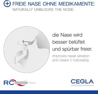 Прилад для респіраторної терапії CEGLA RC-Cornet PLUS NASAL, вільний ніс без ліків, муколітичний, протинабряковий, регенеруючий, інтегроване з'єднання для інгаляцій, очищає верхні дихальні шляхи