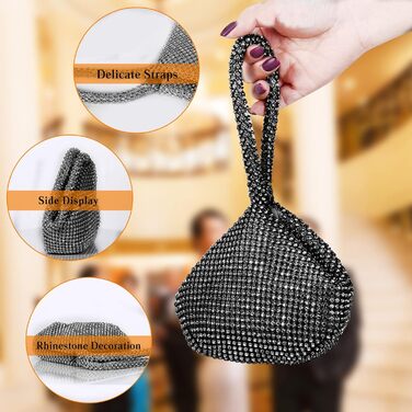 Елегантна вечірня сумочка-клатч зі стразами для жінок. Маленька сумка на ланцюжку/ручку, ідеальна для вечірок, банкетів, випускних та особливих подій. Чорний колір.