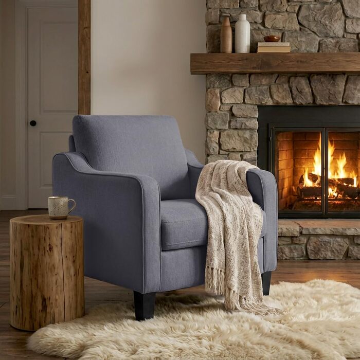 Крісло для вітальні, сучасне крісло з відкидною спинкою, підлокітниками та товстою подушкою, м&39який лляний одномісний диван для невеликих приміщень, зручне крісло для спальні, темно-сірий, комплект з