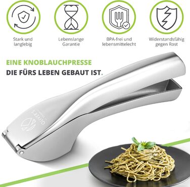 Прес для часнику преміум-класу Oliver's Kitchen - зручний і простий у догляді - подрібнює часник та імбир без зусиль (шкірка не по