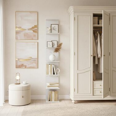 Книжкова полиця, окремостояча полиця з 6 полицями, біла настінна полиця, кухонна полиця, полиця для рослин, окремостояча настінна, для кухні, вітальні, спальні