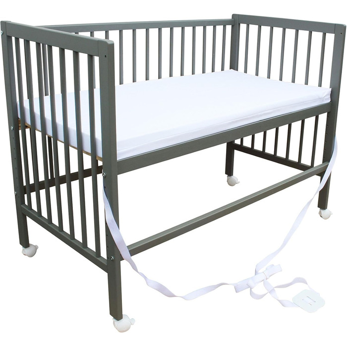 Дитяче ліжко Micoland - Приставне ліжко - Дитяче ліжко 120x60 см, що трансформується, з ремінцем, колесами та матрацом (сіре з матрацом)