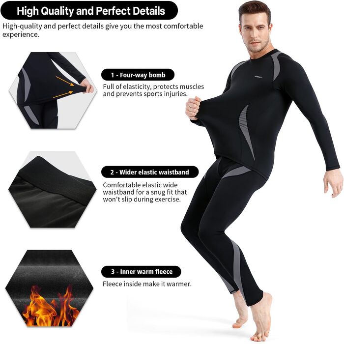 Чоловіча термобілизна, комплект зимової лижної білизни, функціональна білизна, тепла, м&39яка, дихаюча, термомайка, термотруси для чоловіків, розмір S, сірий