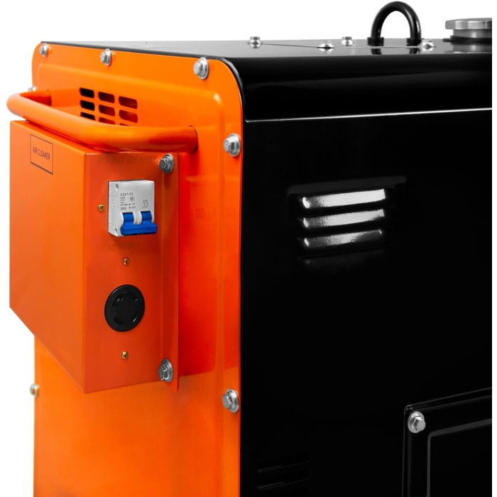 Дизельний генератор, безшумний аварійний генератор, однофазний двигун 230 В 6500 Вт 13 к.с., електричний стартер 115 В, сталь з чорним порошковим покриттям, місткість 20 л, інструменти та лійка