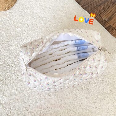 Жіноча косметичка, стьобана, м'яка бавовна, органайзер для подорожей, естетичний квітковий візерунок, косметичка, косметичка для ж