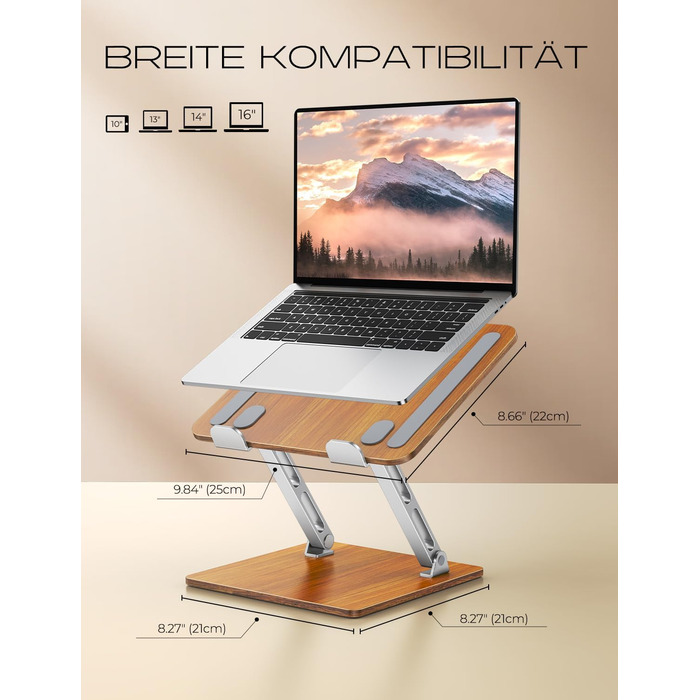 Ергономічна підставка для ноутбука з регульованою висотою, алюмінієва та дерев'яна, складна подвійна підставка для ноутбука, сумісна з MacBook, HP 10-16