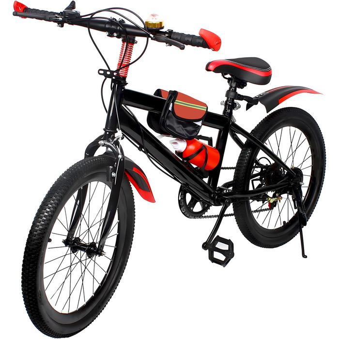 Дюймовий гірський велосипед, вогняно-червоний, рама з вуглецевої сталі, вантажопідйомність 85 кг - дитячий велосипед для дітей віком від 6 років з 7-швидкісною коробкою передач та подвійними V-подібними гальмами, всесезонними шинами, дитячий велосипед для