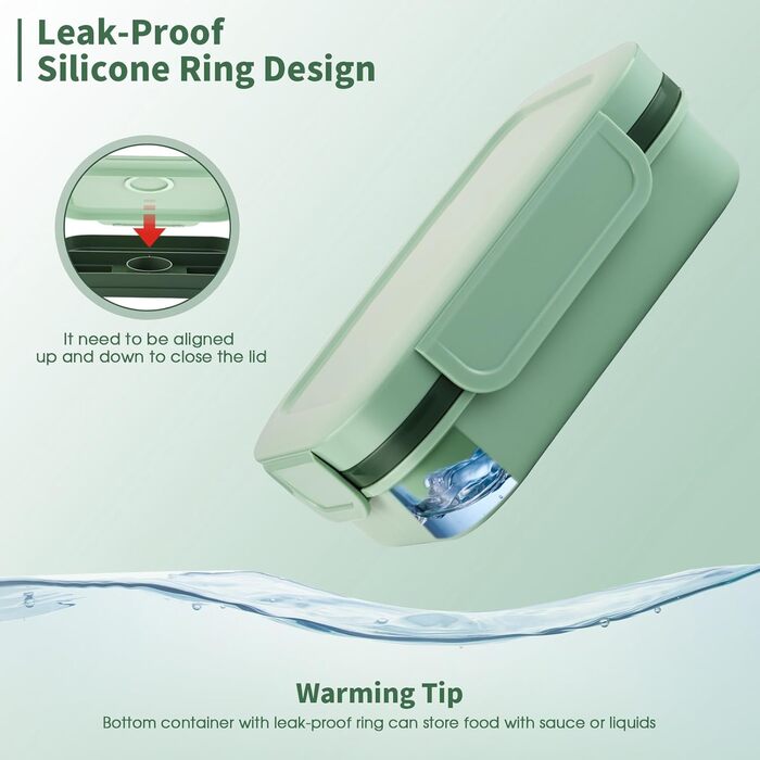 Ланчбокс для дорослих Sinnsally, 2000 мл, з роздільними відсіками, набір з контейнерами для бенто та столовими приборами, контейнер для перекусу, коробка для сніданку, герметичний контейнер для їжі, зелений