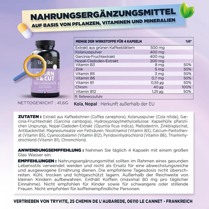 Капсули для прискорення метаболізму TRYVITE BURN&CUT, 90 шт., швидке схуднення, спалювач жиру