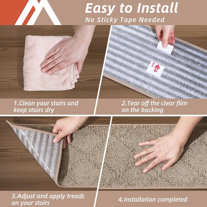Килимки для сходів/бордові доріжки, нековзні, 71,1 x 22,9 см, доріжка для дерев&39яних сходів, окантовка для дітей та собак, 100 поліестер, основа з TPE, 4 шт., бежевий