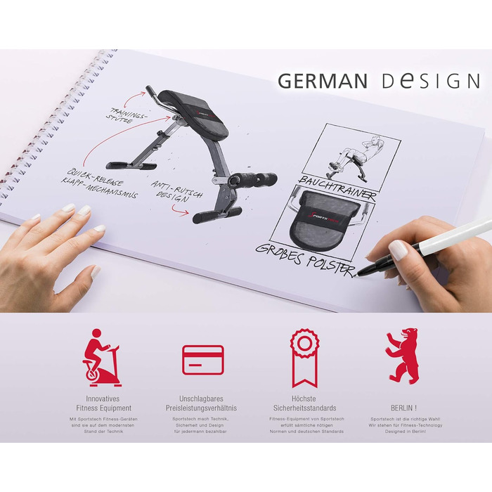 Складана та регульована силова лава Sportstech 3-в-1 для домашнього використання тренажер для пресу, спини та згинання ніг Ідеально підходить для ефективного та результативного тренування в домашньому спортзалі вагою до 130 кг BRT200 Silver