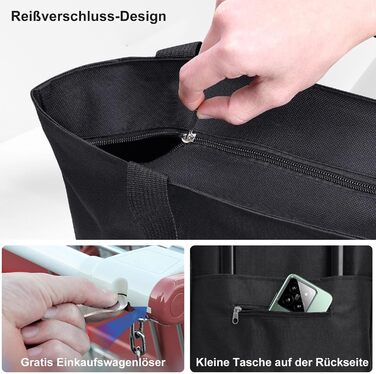 В-1 Візок для покупок, 30л Велика сумка на колесах, Легкий складаний візок для магазинів, кемпінгу та подорожей, з ключем для монет, Чорний, 2-