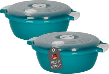 Набір із 2 чаш для мікрохвильової печі Lantelme, об&39ємом 1,8 літра, з отвором для пари, виготовлено в Німеччині, штабелюються, можна мити в посудомийній машині, пластикова чаша для мікрохвильової печі, холодильника/морозильної камери (зелена)