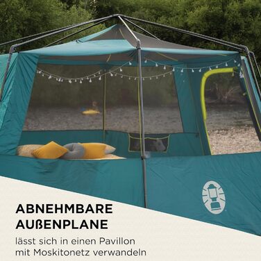 Восьмикутник Coleman з великими вікнами, панорамний огляд на 360, стабільна конструкція зі сталевих стовпів, повністю інтегроване підлогове покриття, просте встановлення, 100 водонепроникний, зелений/затемнюючий, одинарний