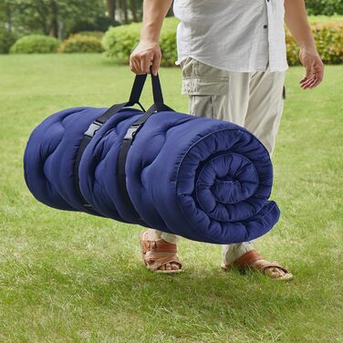 Матрац для кемпінгу (190 x 75 см), бавовняний килимок для похідного ліжка, стьобаний килимок для сну для кемпінгу, килимок для сну, бавовняний килимок для сну, що згортається та складається, портативний темно-синій