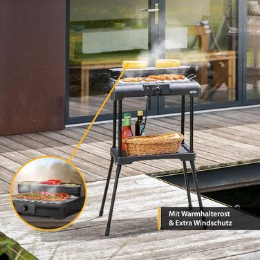 Підлоговий гриль TZS Перша Австрія 2000 Вт Електричний гриль з регулятором температури та відбивачем тепла Садовий гриль на ніжках Поверхня гриля 45 см х 22 см з тамбуром Барбекю Електричний стіл Гриль