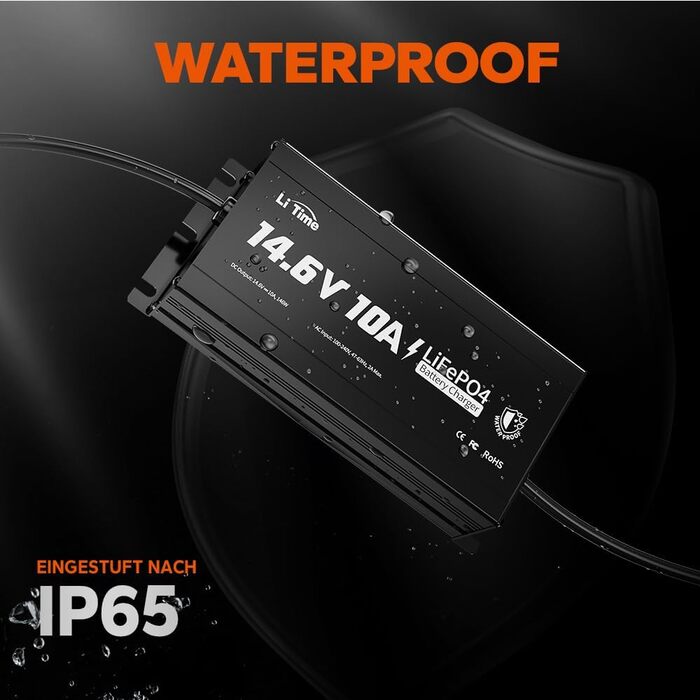 Зарядний пристрій LiTime 14.6V 10A LiFePO4, водонепроникний IP67, зарядний пристрій для літій-