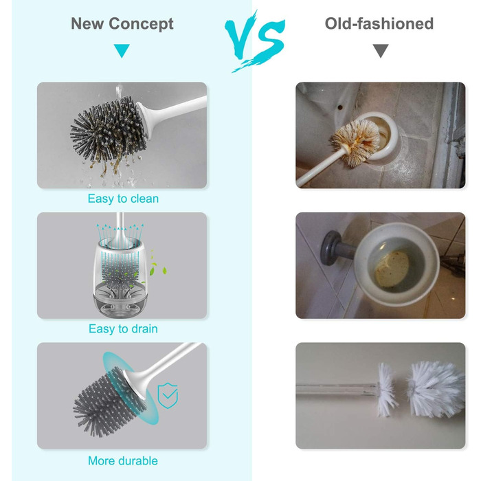 Щітка для туалету силіконова, EWEIMA щітка для туалету силіконова з набором швидкосохнучих тримачів, щітка для туалету настінна та