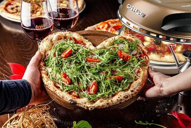 Піца Зовнішнє задоволення, Піч для піци, 1200 Вт, 400C, Скельна вогнетривка (діаметр 31 см), Таймер 5', Кулінарна книга в комплекті, Мідь, 3 Ferrari G10006