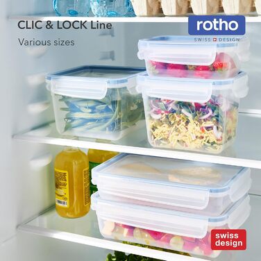 Набір контейнерів Rotho Clic & Lock 8 шт. для зберігання продуктів, герметичні та 100 захищені від протікання, з кліпсовою кришкою та силіконовою прокладкою, 8 x 0,5 л, прозорі/блакитні