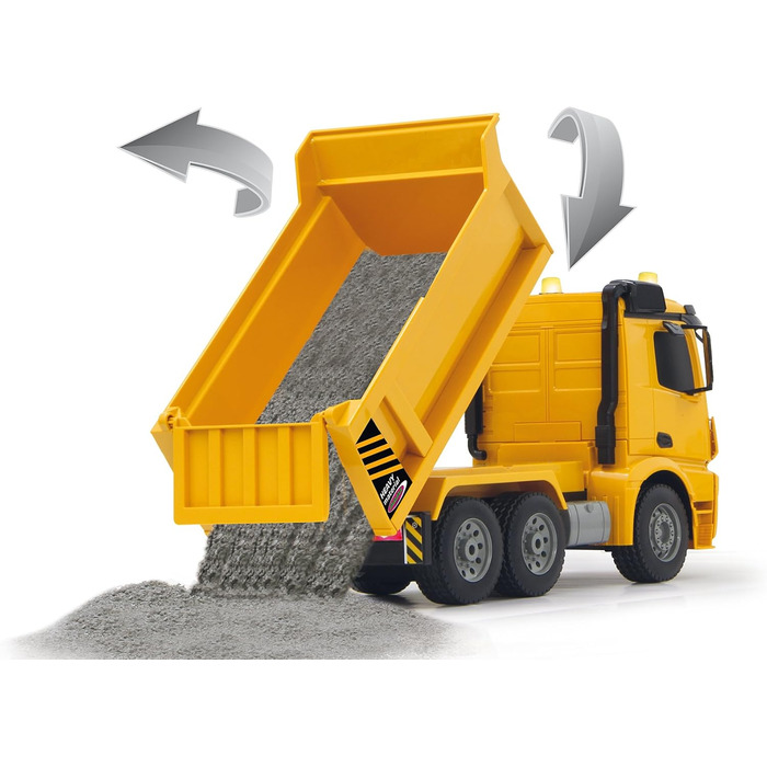 Позашляховик-самоскид Mercedes-Benz Arocs 2,4 ГГц - Кузов підіймається/опускається, реалістичний звук двигуна, клаксон, звук попередження про рух заднім ходом, повний привід, жовті світлодіодні сигнальні вогні, програмовані функції, 404940 -