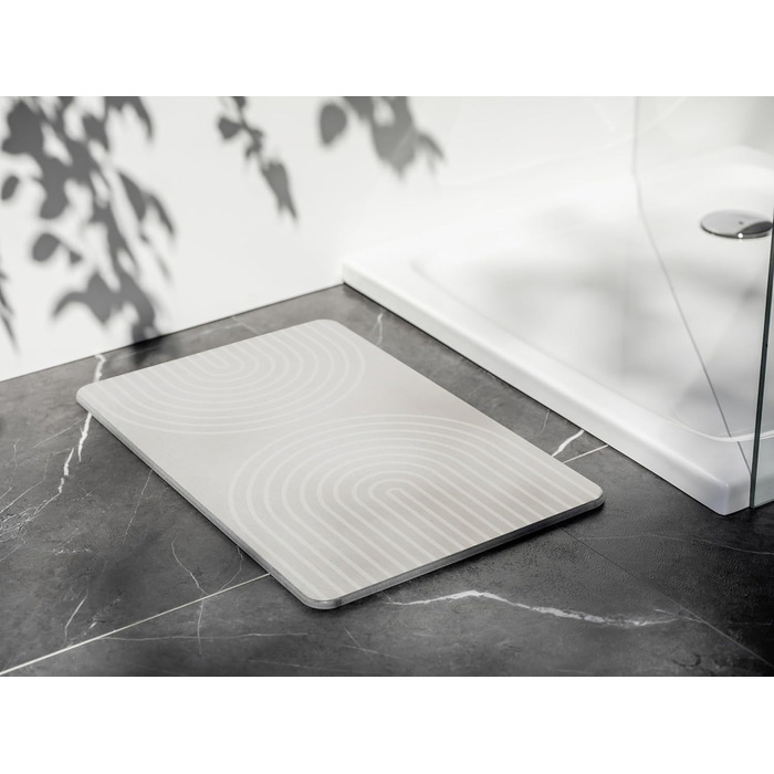 Килимок для ванної WENKO Модель Наска, виготовлений з натурального діатоміту, нековзний, водопоглинаючий та швидковисихаючий, 60 x 1 x 39 см, сіро-бежевий Наска