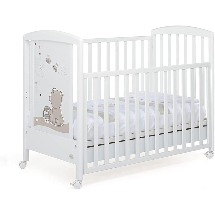 Дитяче ліжечко з регульованою бічною панеллю, 131 x 71 x 103 см, 24 кг, біле. Регульоване