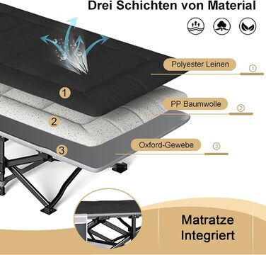 Розкладне ліжко для кемпінгу, надзвичайно широке, розкладне похідне ліжко для використання на вулиці, в саду або в приміщенні, чорне