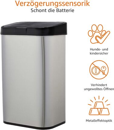 Л відро для сміття з нержавіючої сталі з безконтактним датчиком руху, прямокутне, сріблясте/чорне 60 л прямокутне одинарне, 60