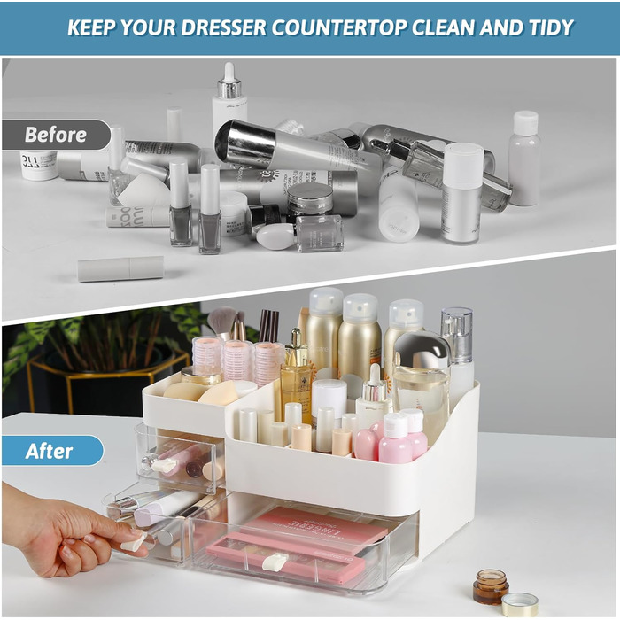 Організатор для косметики Greentainer з шухлядами, косметичний органайзер з 8 відділеннями і 3 шухлядами для помади, щіток, лосьйо