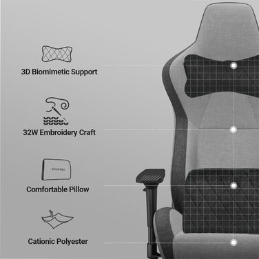 Ергономічне ігрове крісло з підтримкою для голови та попереку Велике офісне крісло світло-сірого кольору Кут нахилу 155 з фіксатором Чохол з повітропроникної тканини світло-сірого та чорного кольорів
