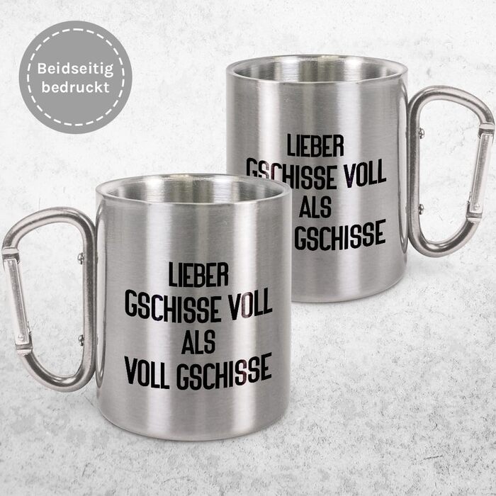 Відсоткові моменти. Краще бути повним лайна, ніж повним лайна Сталева чашка для пиття з карабіном Ідея подарунка 330 мл Чашка Для кемпінгу Ключки Срібна без кришки