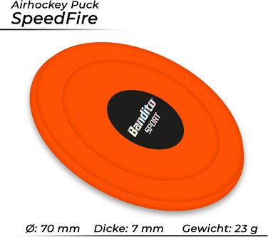 Аерохокейна шайба Bandito SpeedFire, турнірний розмір, Ø 70 мм, 24 г. Для активних гравців та професіоналів, виготовлена з ударостійкого ABS-матеріалу, суперковзаючий ефект, яскраво-червона, набір з 3 / 10 SpeedFire 10 шт.