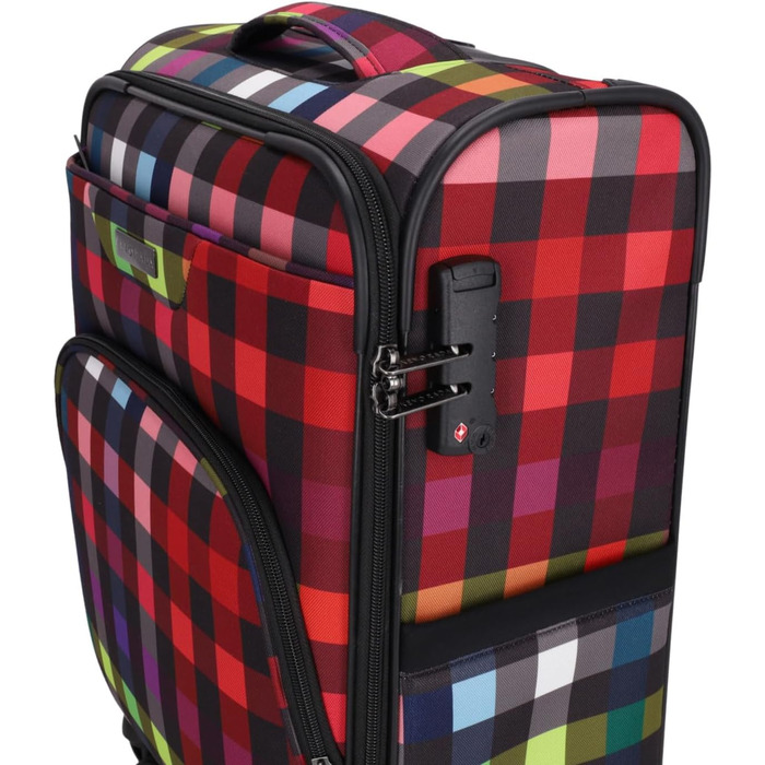 Дорожній візок SoftLITE 4w Валіза з міцного поліестеру Легкий візок з чотирма подвійними колесами Кодовий замок TSA (різнокольорова клітинка, S - ручна поклажа 55 см) Різнокольорова клітинка