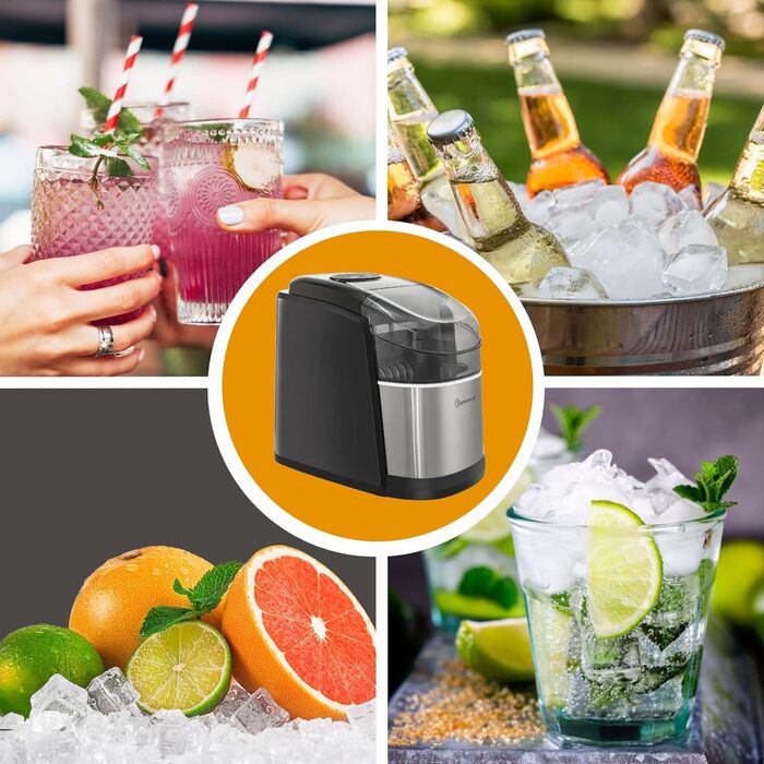 Машина для приготування кубиків льоду Sommertal EM12C - тест продукту класу 1.3, льодогенератор зі швидким приготуванням льоду від 6 хвилин, 12 кг на день, 2 розміри кубиків, з черпаком і кошиком для зняття - Льодогенератор
