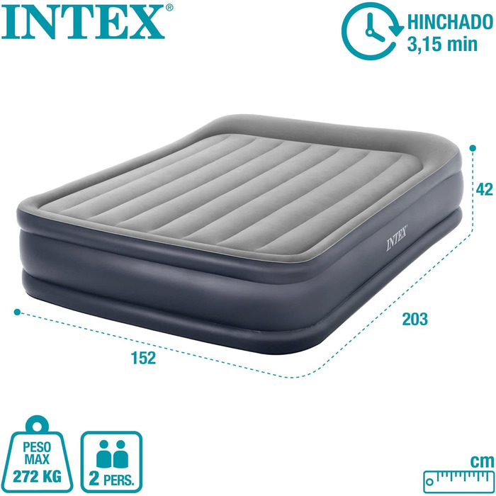 Надувний матрац Intex Queen Deluxe з Fiber-Tech RP, надутий розмір 152 см х 203 см х 42 см (64136ND)