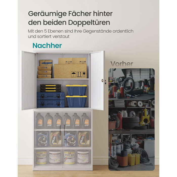 Шафа для документів SONGMICS, багатофункціональна шафа, офісна шафа, з 4 дверцятами та 5 полицями, 40 x 80 x 180 см, 2 замки, регульовані полиці, сталева шафа для зберігання, матово-сірий OMC016G01 40 x 80 x 180 см матово-сірий