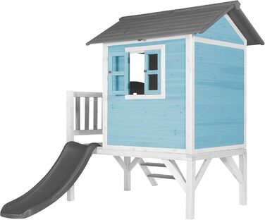 Ігровий будиночок AXI Beach Lodge XL синього кольору з гіркою сірого кольору Будиночок на палях з деревини FSC для дітей Маленька ігрова вежа для саду.