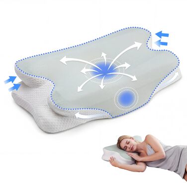 Подушка з піни з ефектом пам&39яті, подушка для підтримки шиї, ергономічна подушка для сну на боці, регульована по висоті, подушка для голови, підходить для сну на боці, спині та животі (62x410/8 см)
