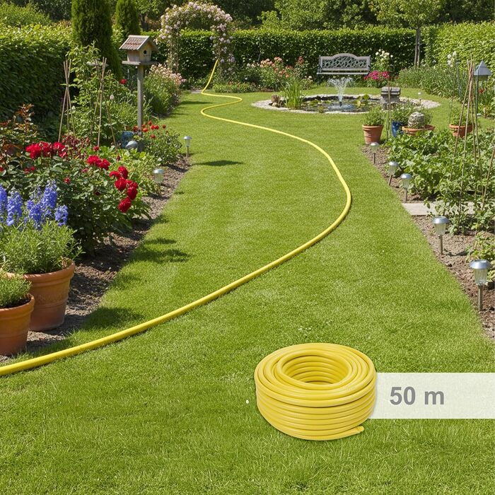 Шланг садовий Relaxdays, різної довжини, універсальний водопровідний шланг 1/2, стійкий до УФ-випромінювання та погодних умов, PP, жовтий 50 м