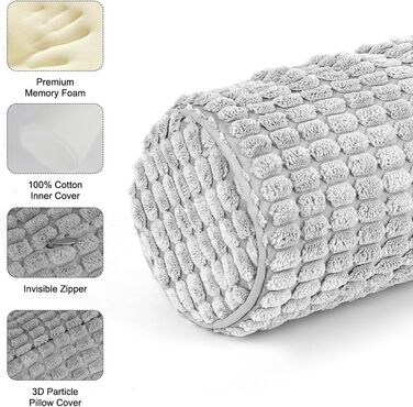 Подушка для шиї з чохлом, дорожня подушка 145 см з піни з ефектом пам&39яті, плюшева подушка для шиї з точковим покриттям, яку можна прати, для полегшення болю в шиї, подушка для шиї для домашнього офісу, для подорожей, йоги, круглий циліндричний сірий