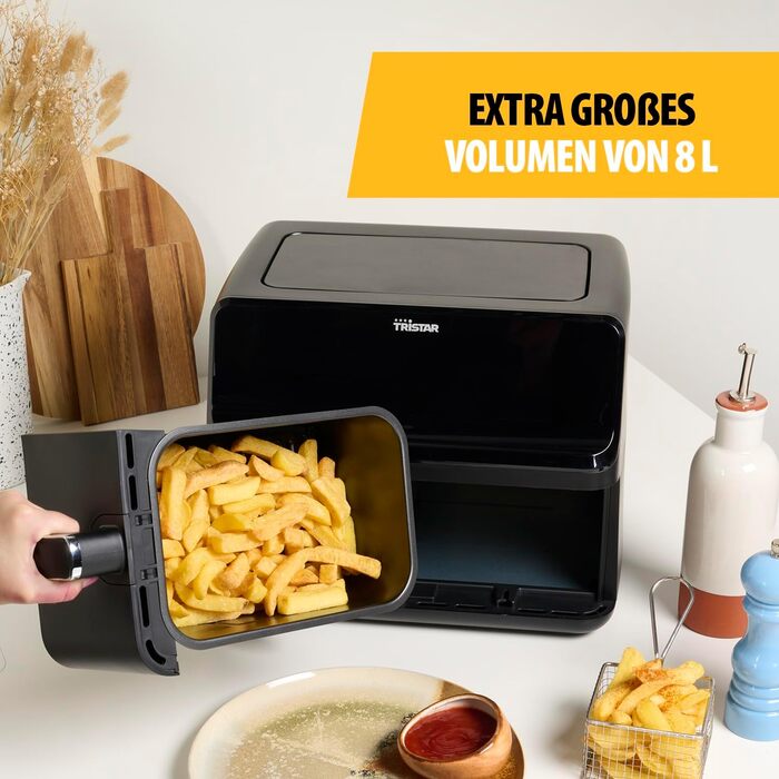 Цифрова фритюрниця Tristar з подвійним кошиком - 2 x 4 л ємність - 2700 Вт - 8 програм - температура регулюється в кожному кошику, чорний